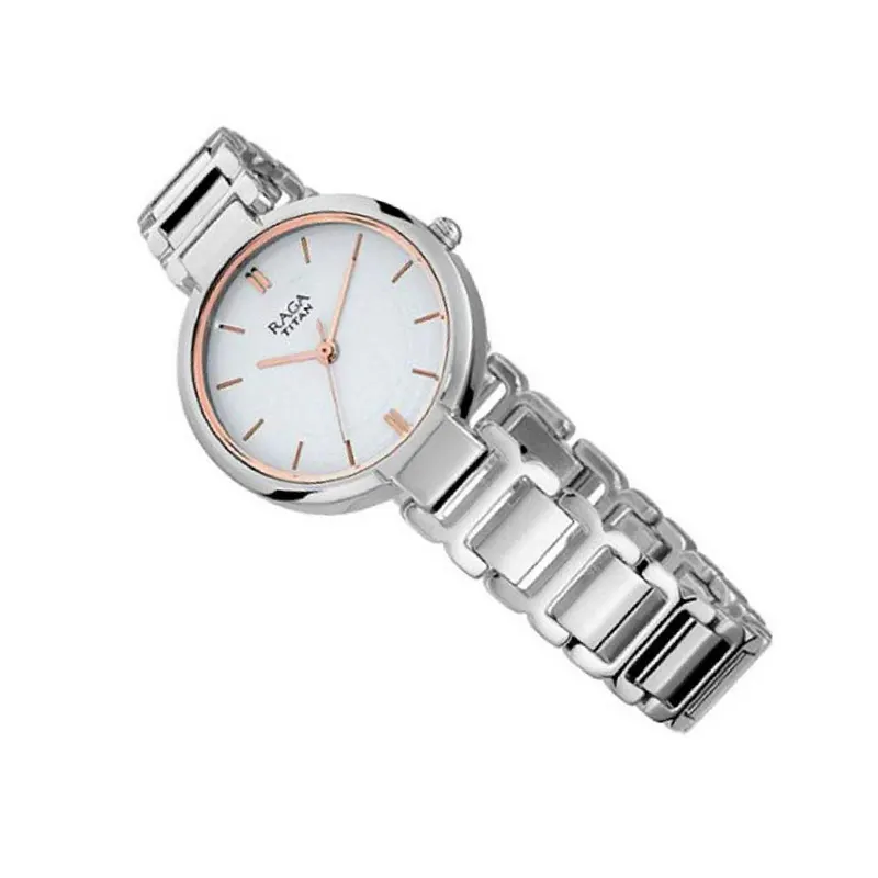 Titan Raga Viva White Dial Fashionable Ladies Watch- 2608SM01